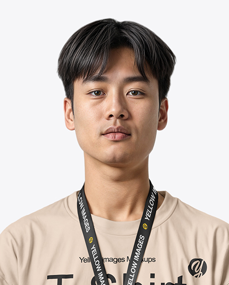 Young Man Wearing T-shirt with ID Card Mockup