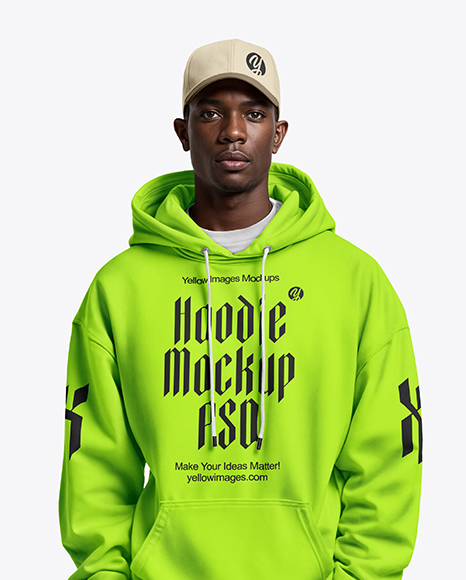 Black Man Wearing Hoodie and Baseball Cap Mockup