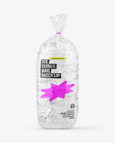 Clear Plastic Bag with Ice Cubes Mockup