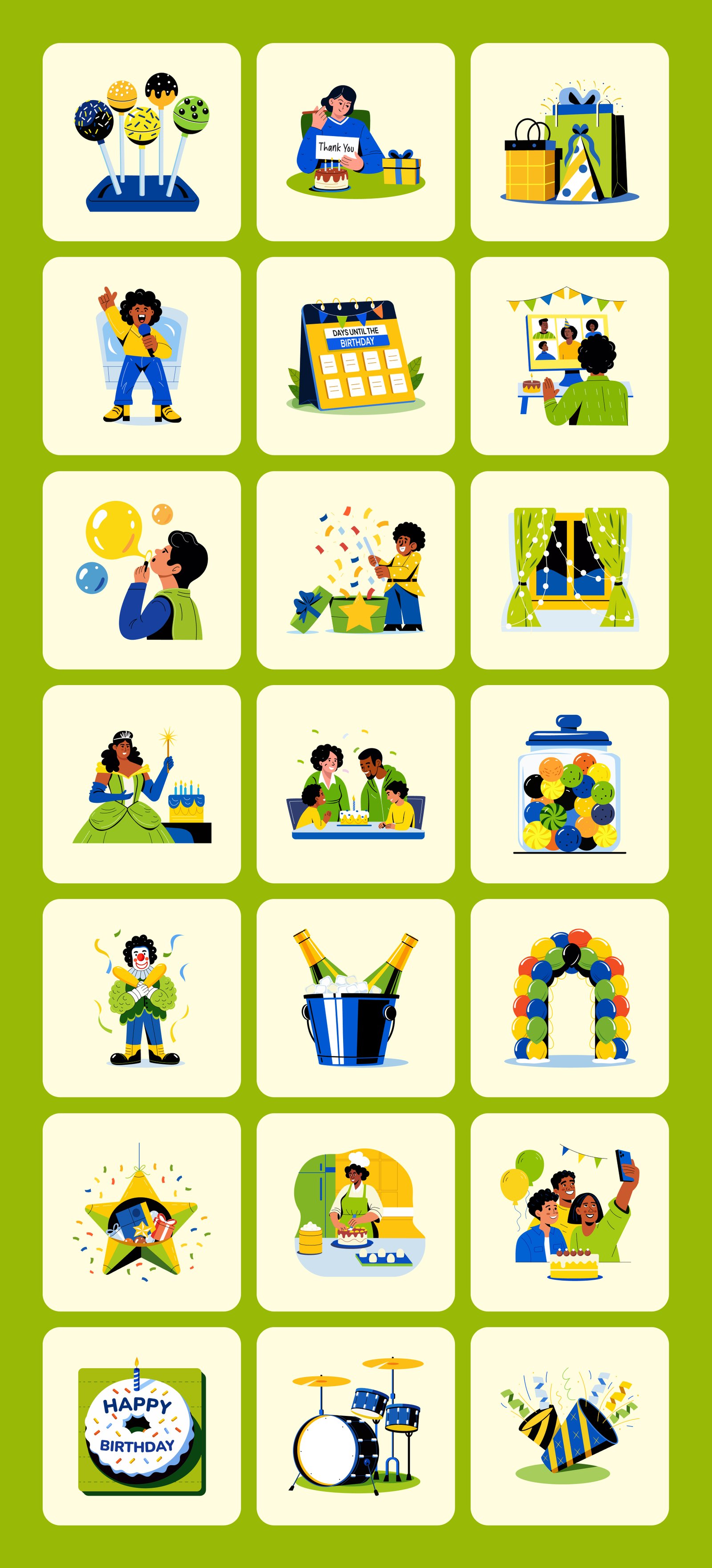 Happy Birthday Illustration Set