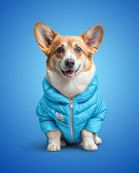 Corgi Wearing a Puffer Jacket Mockup