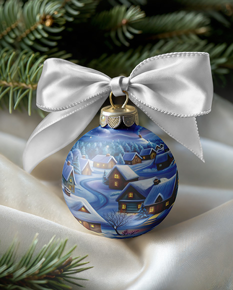 Metallic Christmas Ball with Bow Mockup
