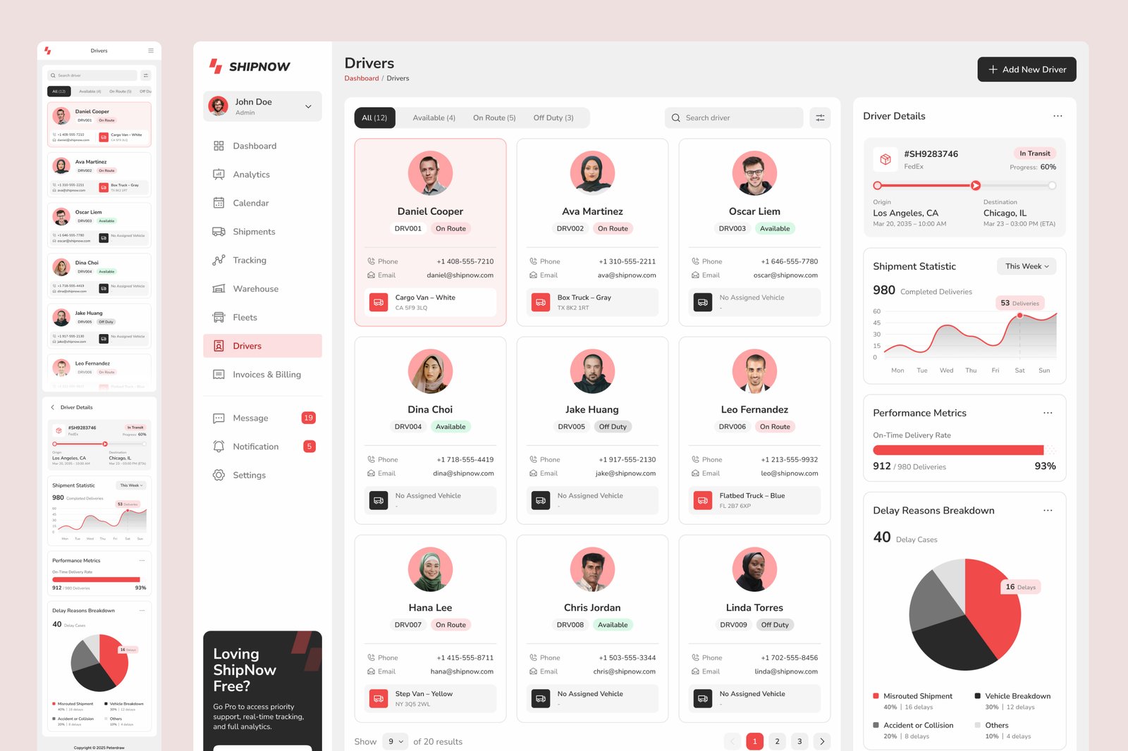 ShipNow - Shipping Management Dashboard UI Figma Template
