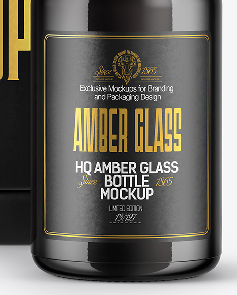 Amber Glass Bottle with Box Mockup