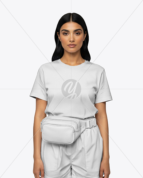 Woman Wearing T-Shirt with Fanny Pack Mockup