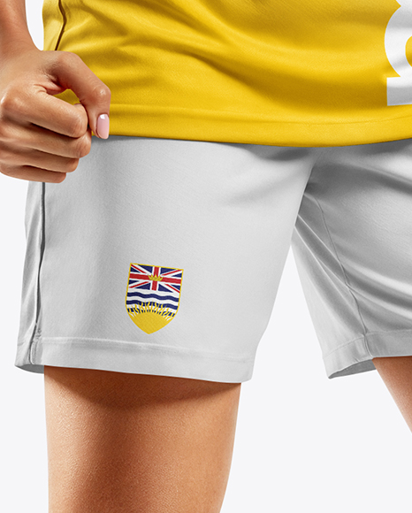 Woman Wearing Soccer Jersey and Shorts Mockup