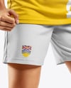 Woman Wearing Soccer Jersey and Shorts Mockup