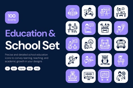 School Education Icons Set