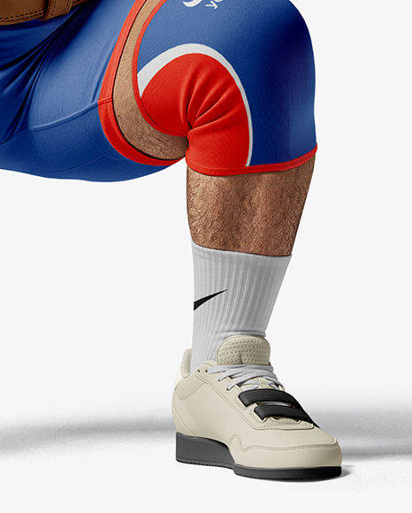 Man Wearing Weightlifing Suit with Barbell Mockup