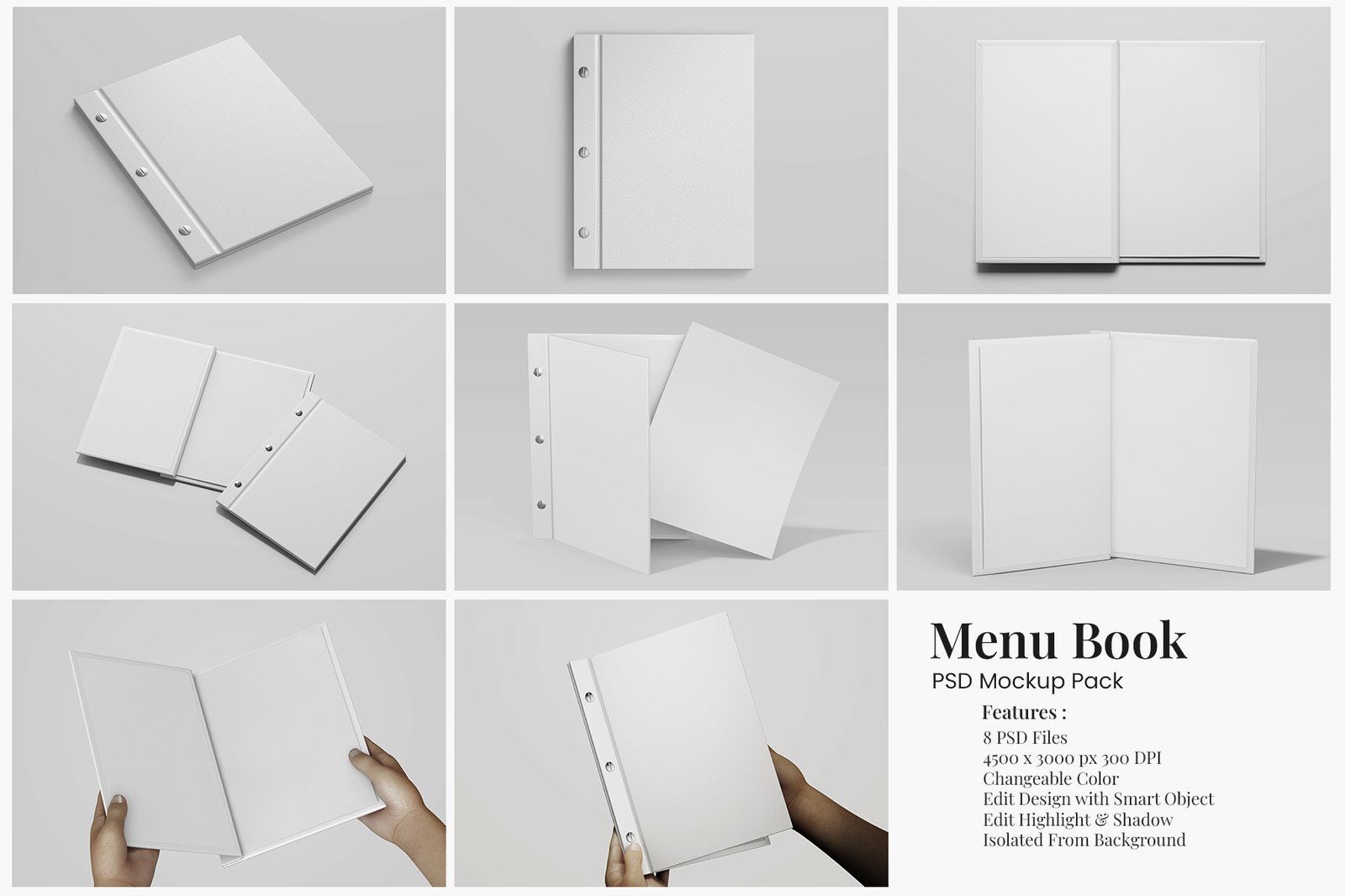 Menu Book Mockup Set - Leather Cover