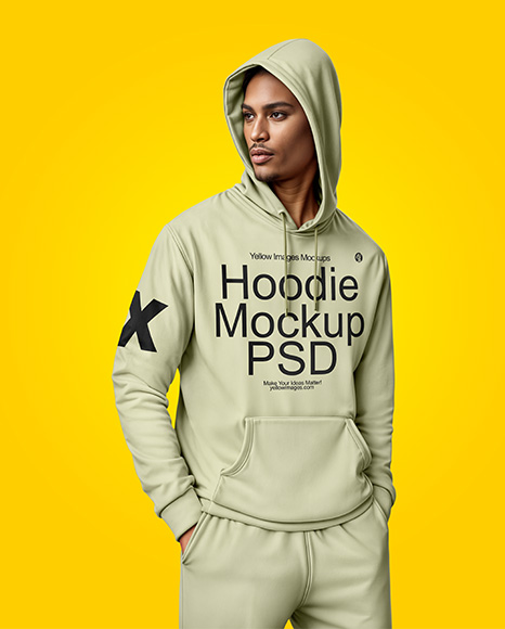 Black Man Wearing a Hoodie and Pants Mockup