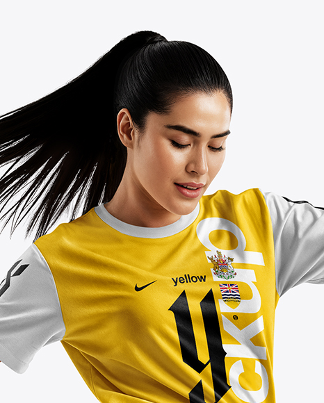 Female Soccer Player Wearing Jersey and Shorts Mockup