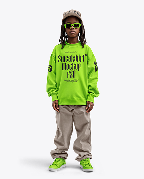 Black Boy with Dreadlocks Wearing Sweatshirt and Baseball Cap Mockup - Blank sweatshirt mockup