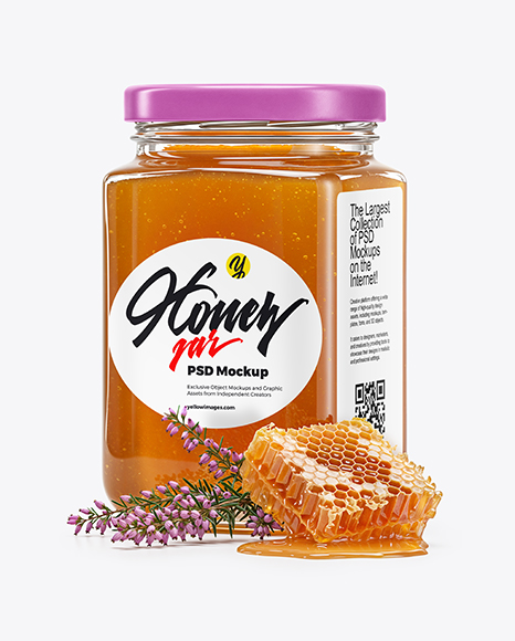 Clear Glass Jar with Heather Honey Mockup - Realistic mockups