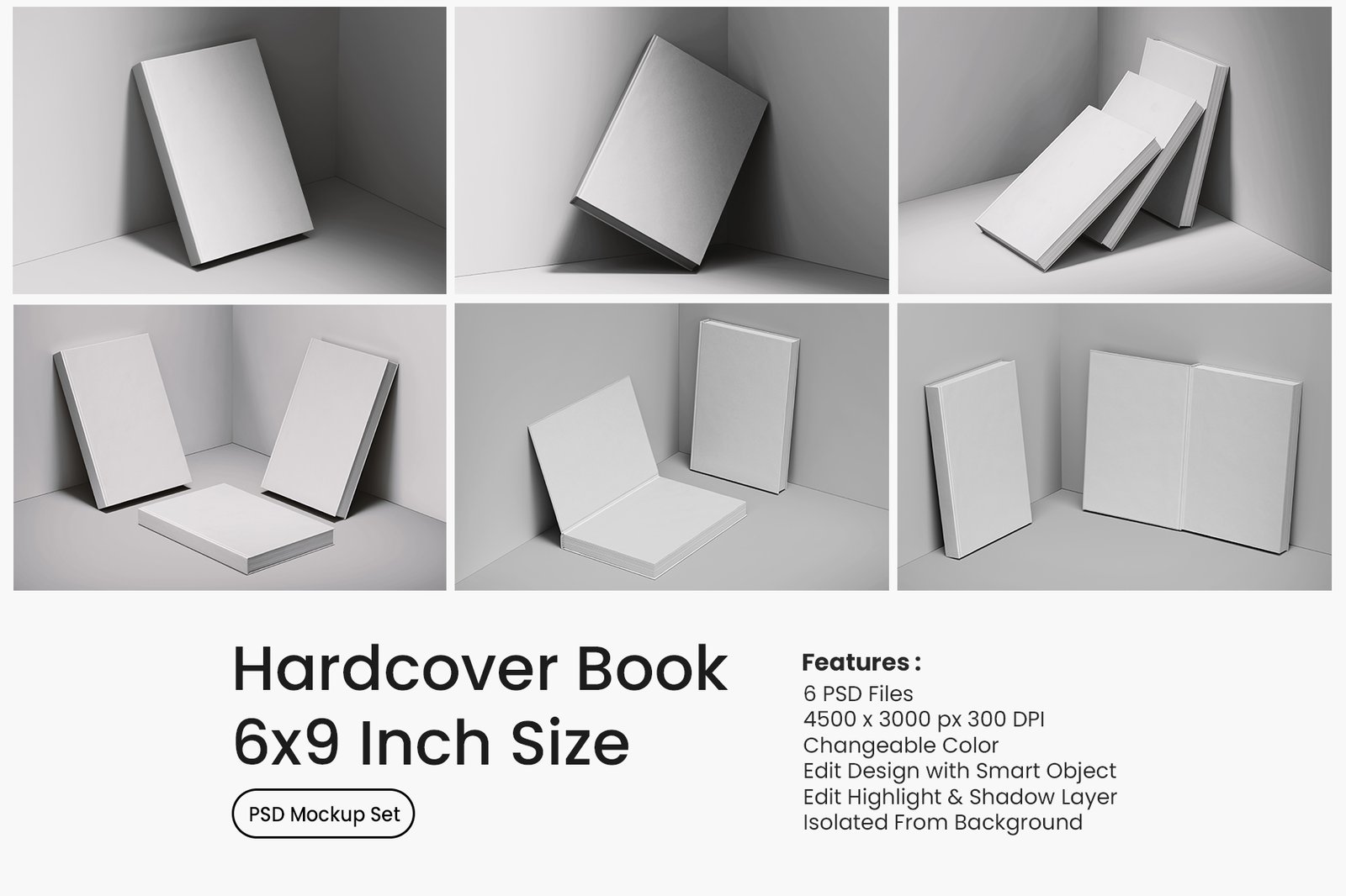 Hardback Cover Book 6x9 Inch Mockup Set
