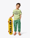 Boy Wearing T-Shirt and Cargo Pants with Skateboard Mockup