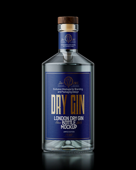 Dry Gin Bottle on Black Background Mockup