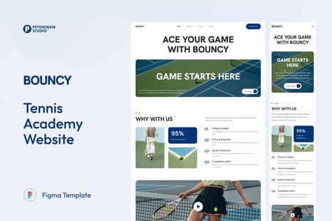 Bouncy - Tennis Academy Website UI Figma Template - UI Kits & UX Wireframes