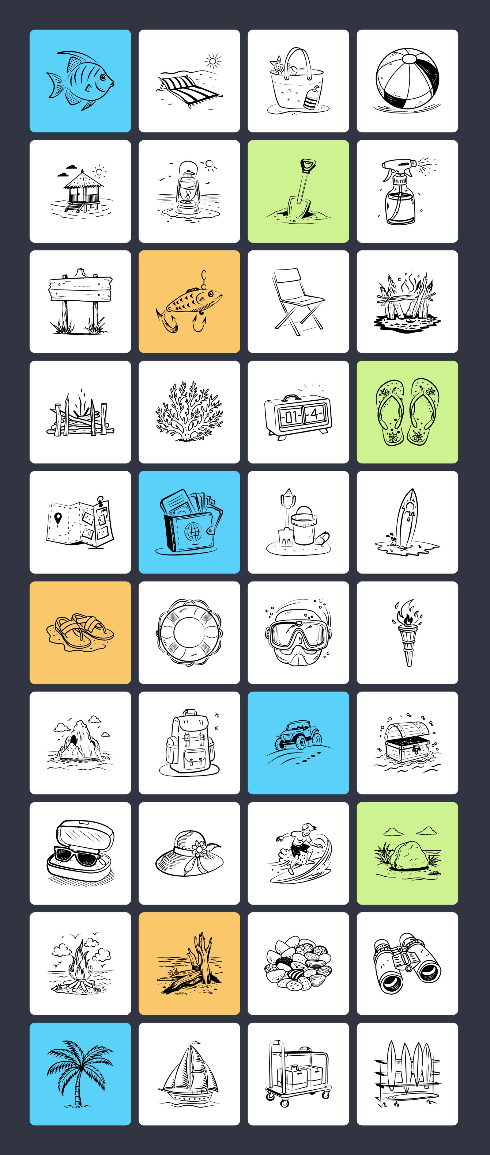 Tropical, Beach, and Ocean Doodles