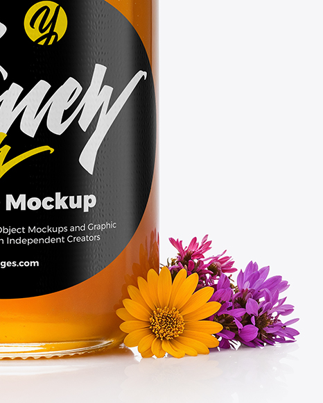 Clear Glass Jar with Wildflower Honey Mockup
