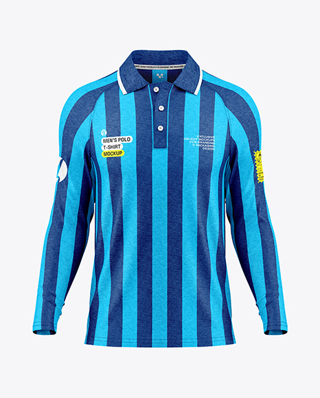 Men's Heather Raglan Long Sleeve Polo Shirt Mockup - Front View