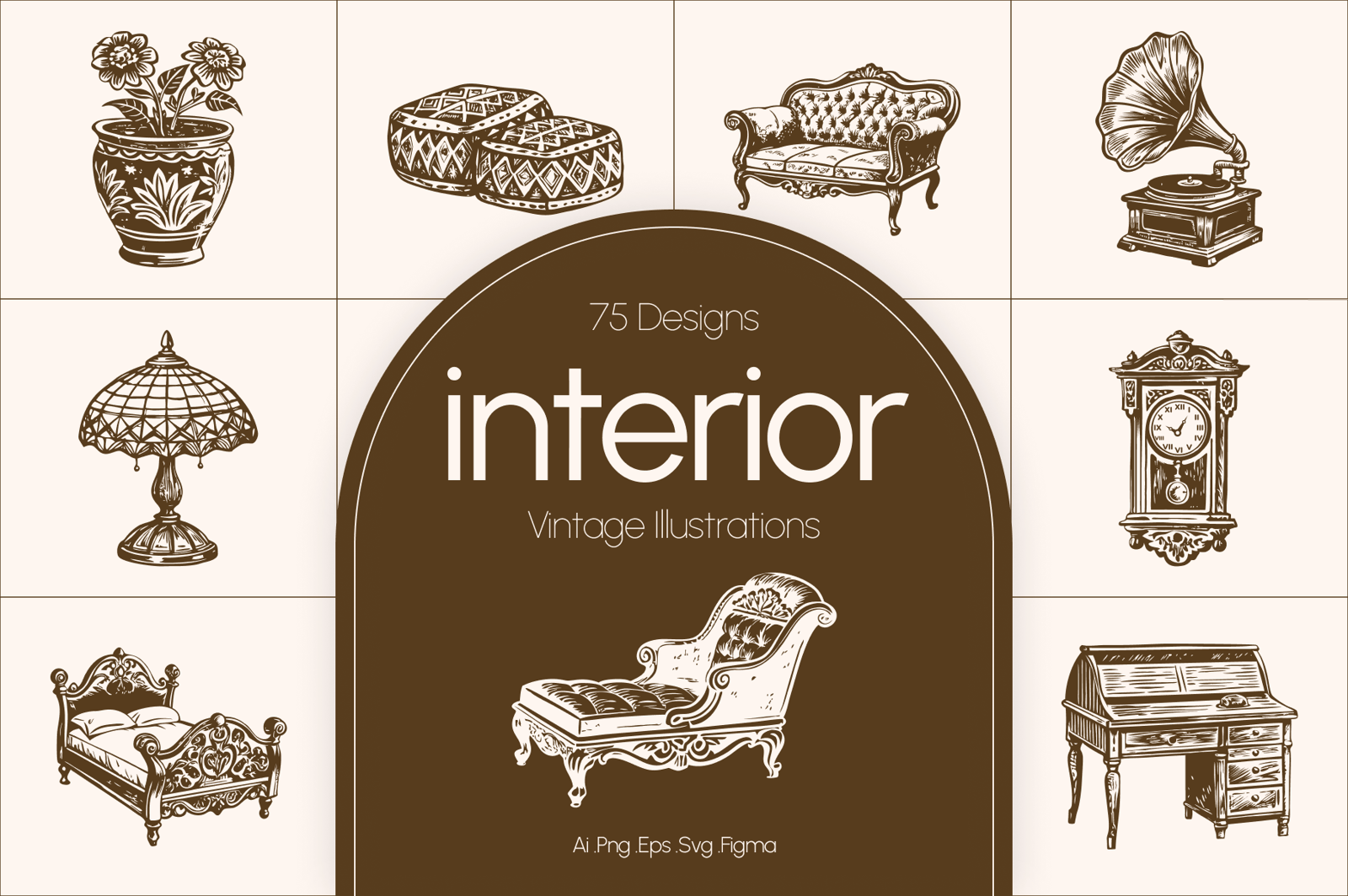 Vintage Interior illustration Set