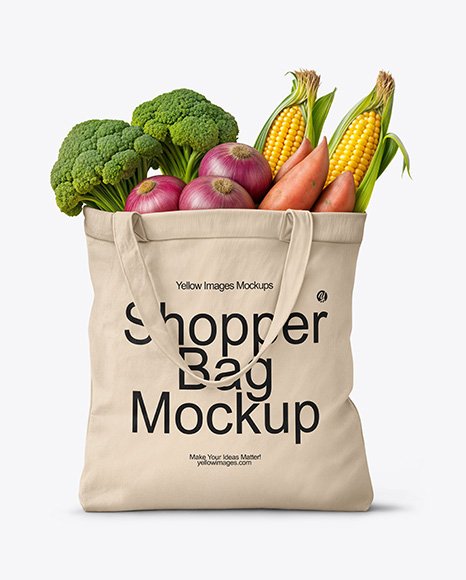 Shopper Bag with Vegetables Mockup
