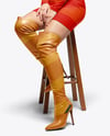 Pair of Over-The-Knee Boots on Women's Legs on Stool Mockup