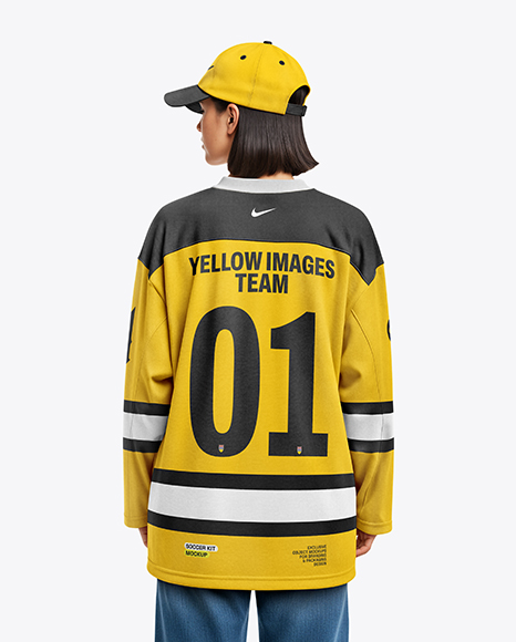 Woman Wearing Ice Hockey Jersey and Cap Mockup