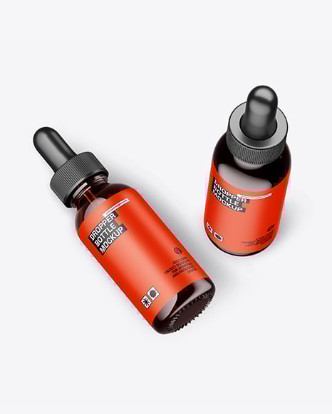 Two Amber Glass Dropper Bottles Mockup