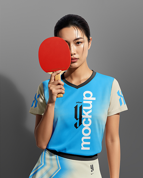 Asian Woman Wearing Table Tennis Jersey Mockup