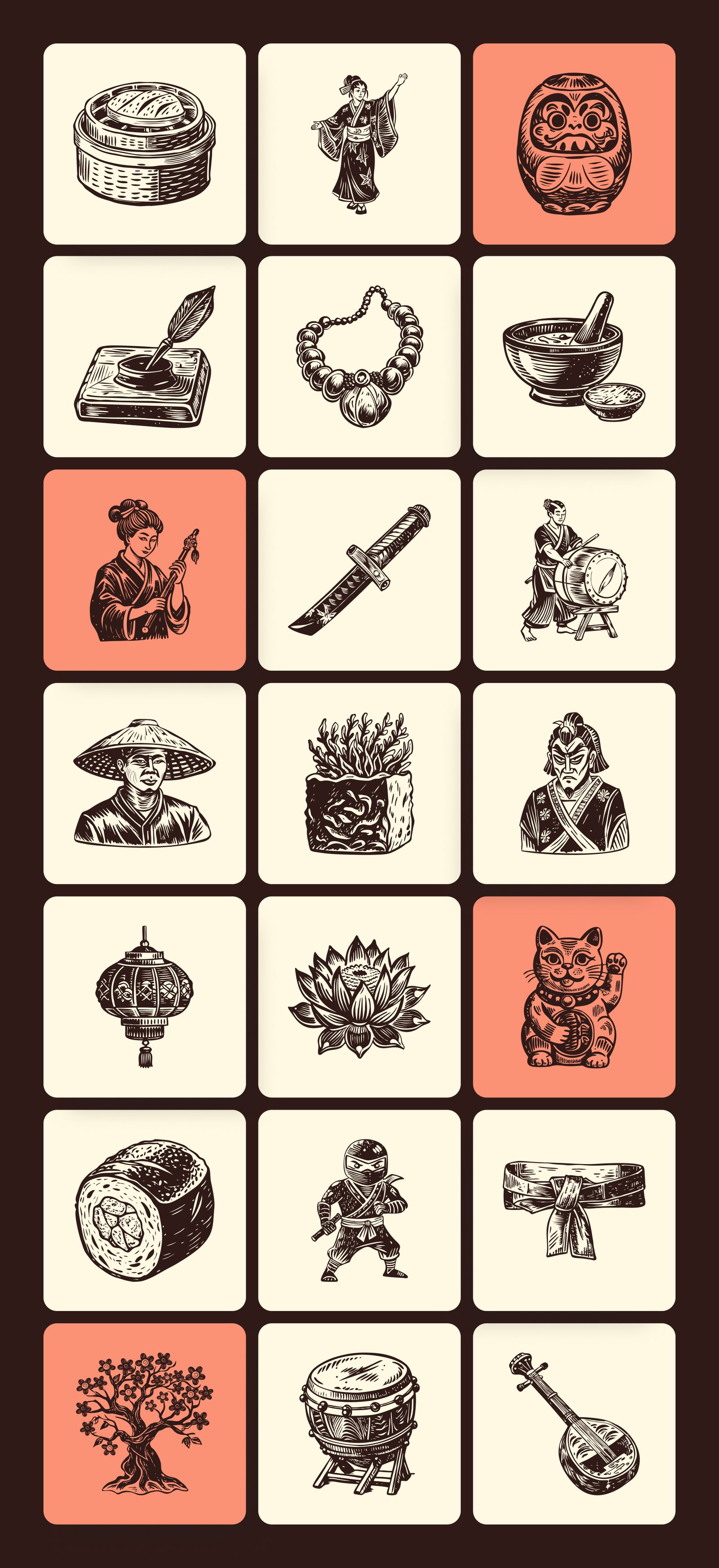 Vintage Japan Art Icon Set