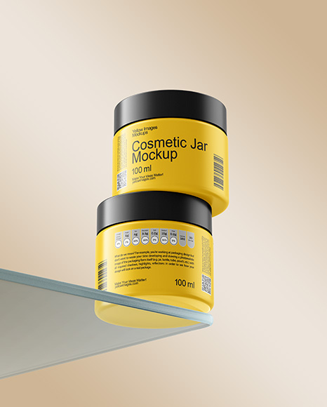 Two Matte Cosmetic Jars on the Glass Mockup