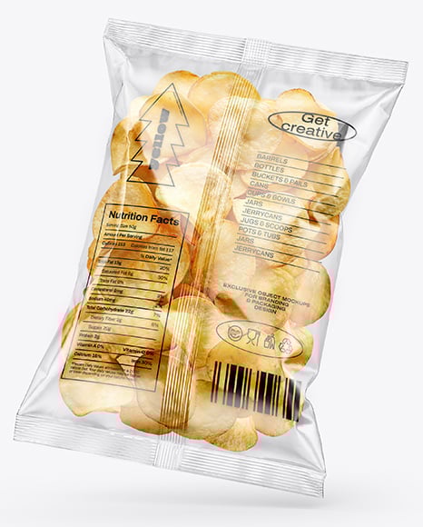 Clear Plastic Snack Bags with Potato Chips Mockup
