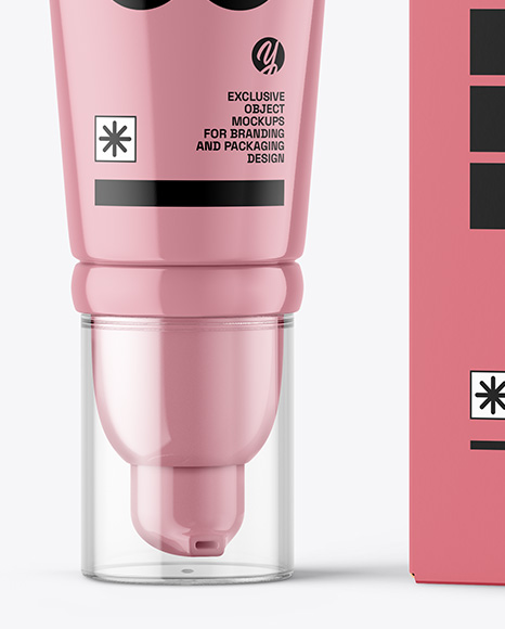 Glossy Cosmetic Tube with Box Mockup