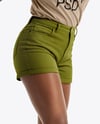 Black Woman Wearing T-Shirt and Shorts Standing on Longboard Mockup
