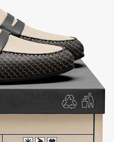 Pair of Women's Leather Loafers on Shoe Box Mockup