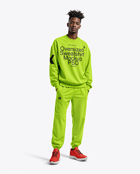 Black Man Wearing an Oversize Sweatshirt and Sweatpants Mockup - Sweatshirt mockup