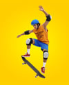 Skater in Protective Gear with Skateboard Mockup