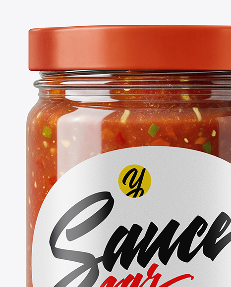 Clear Glass Jar with Salsa Sauce Mockup