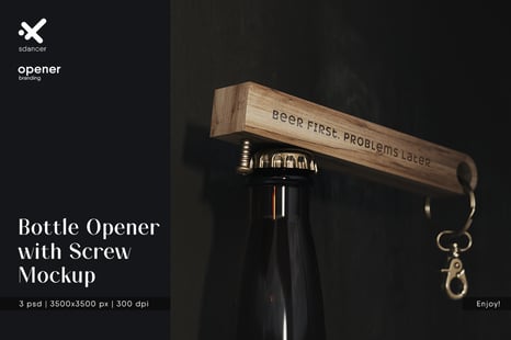 Wooden Bottle Opener with Screw Mockup - Product Mockups