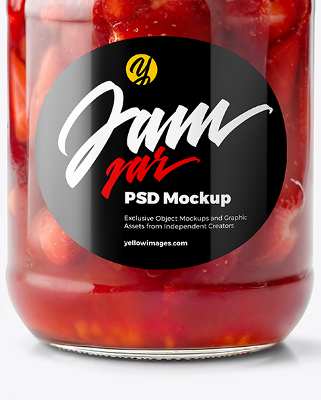 Clear Glass Jar with Strawberry Jam Mockup