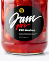 Clear Glass Jar with Strawberry Jam Mockup