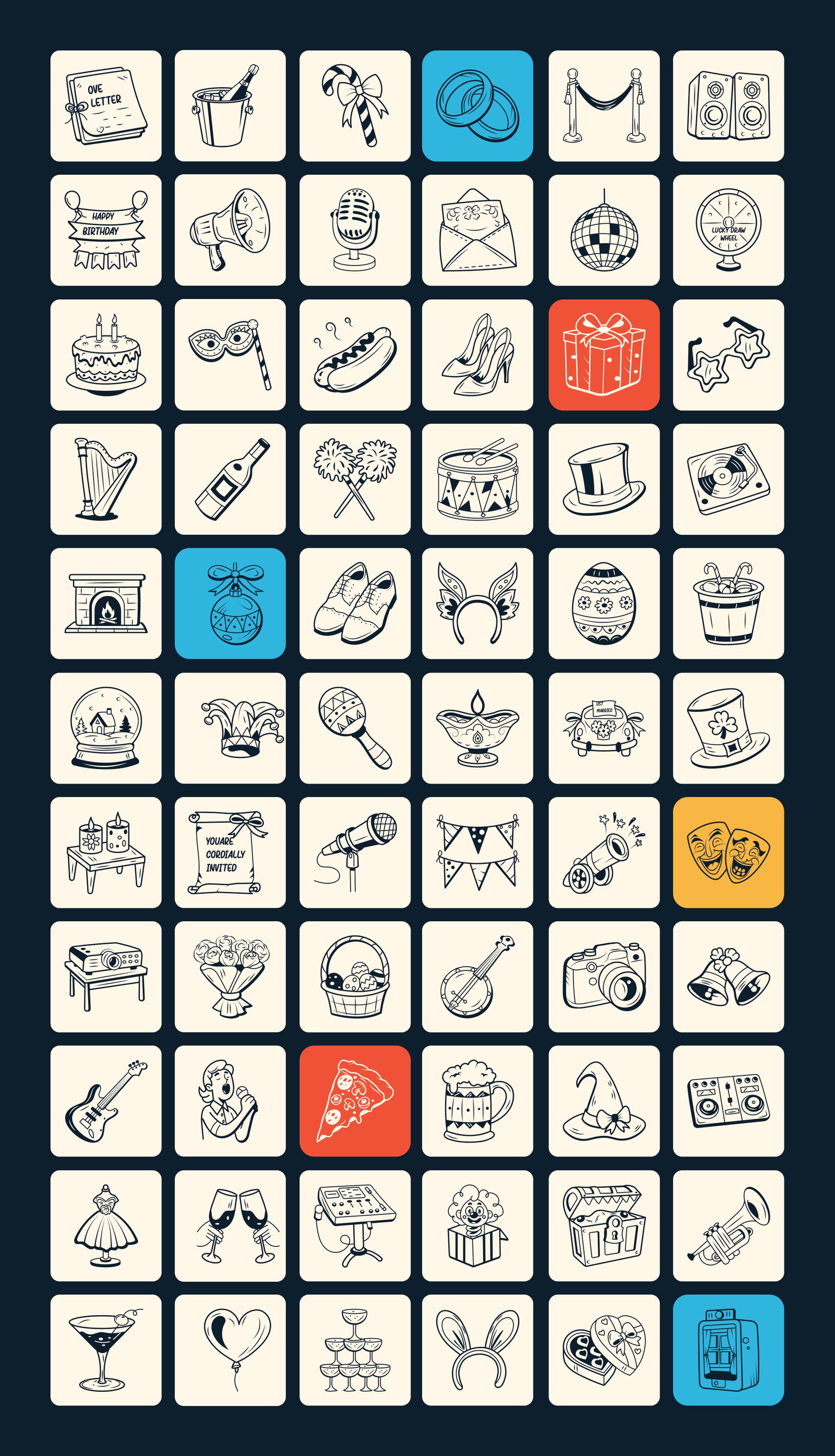 Party and Celebration Doodles Icon Set