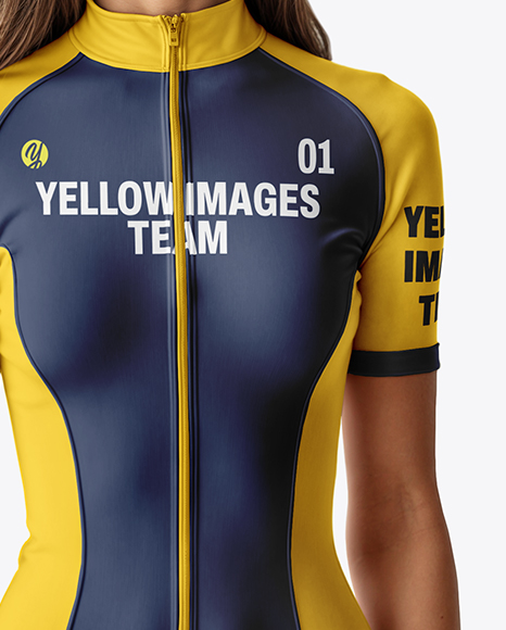 Young Woman Wearing Raglan Cycling Suit Mockup