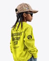 Black Boy with Braids Wearing Sweatshirt and Baseball Cap Mockup