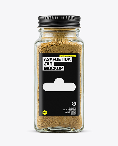 Square Glass Jar with Asafoetida Spice Mockup