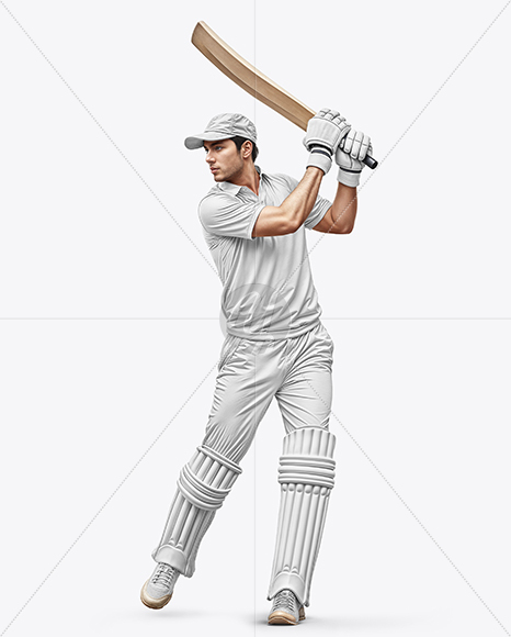 Man Wearing Full Cricket Kit with Bat Mockup