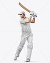 Man Wearing Full Cricket Kit with Bat Mockup