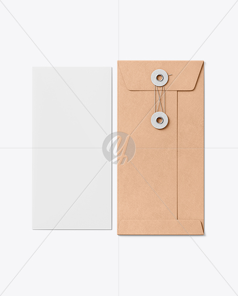 Kraft Paper Envelope with Letter Mockup – Top View